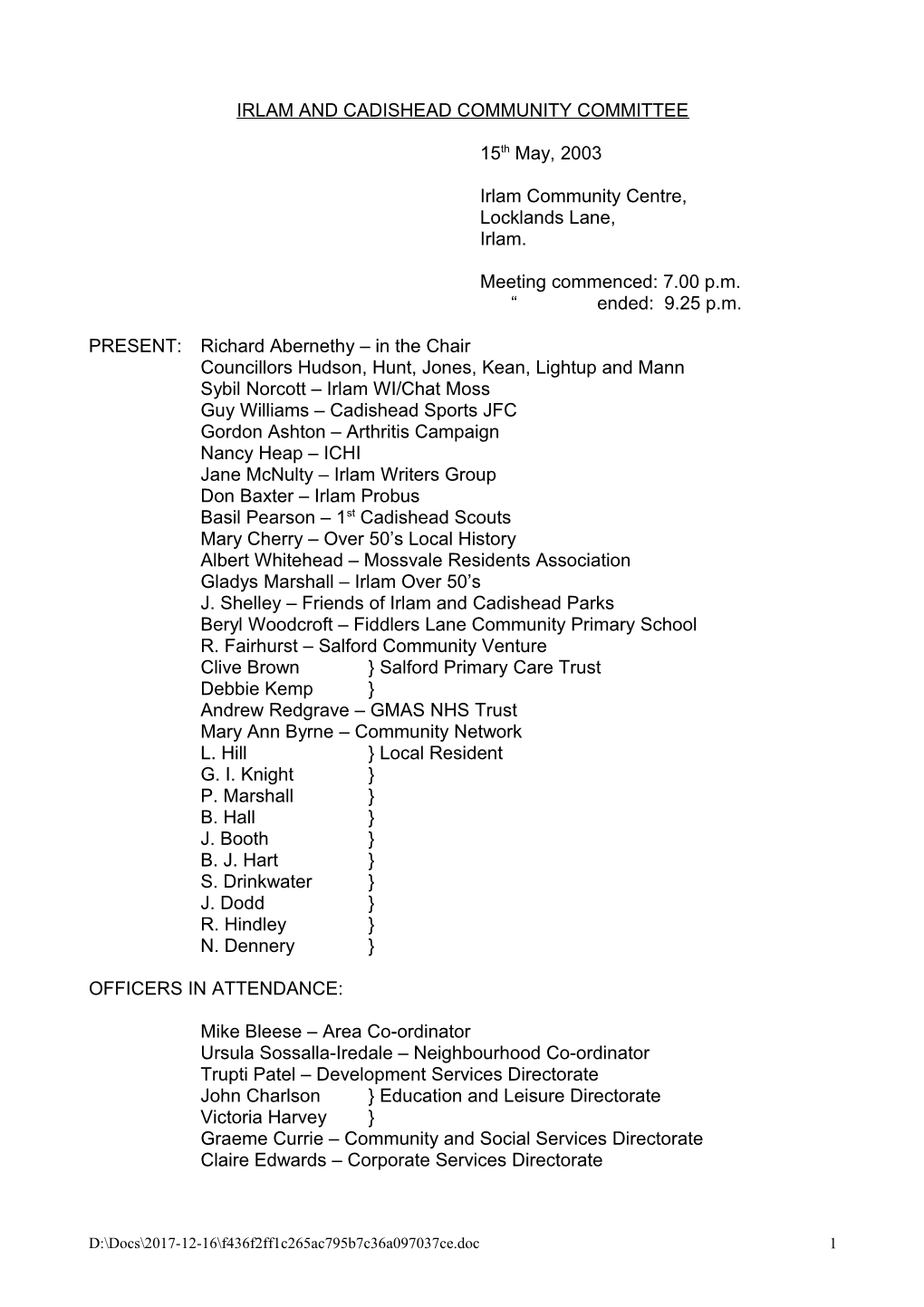 Irlam and Cadishead Community Committee