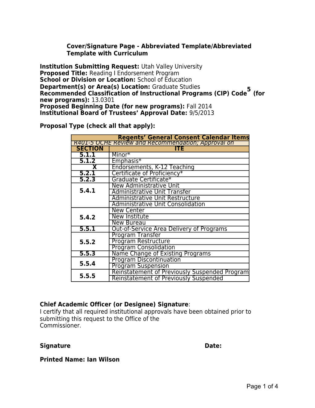 Cover/Signature Page- Abbreviated Template/Abbreviated Templatewith Curriculum