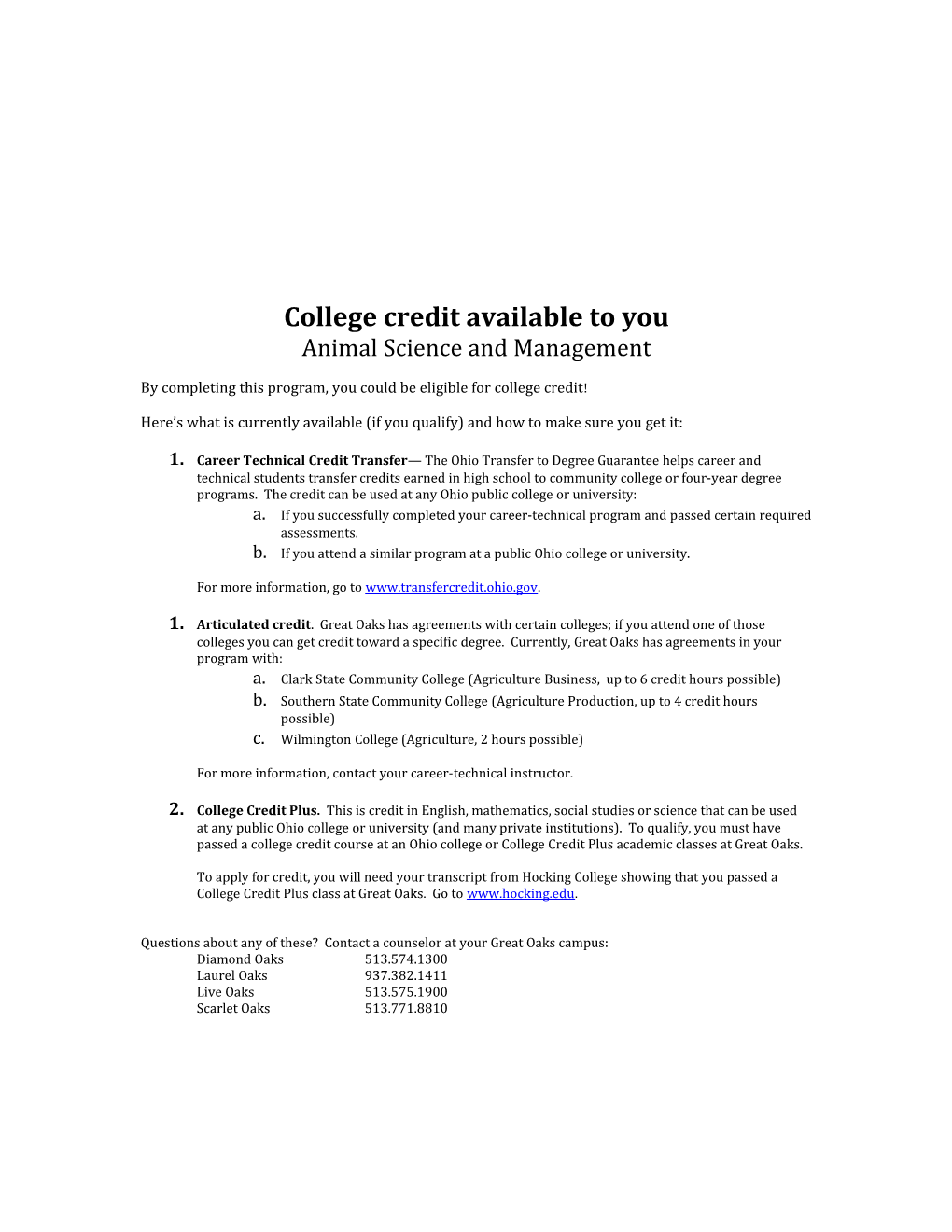 College Credit Available to You