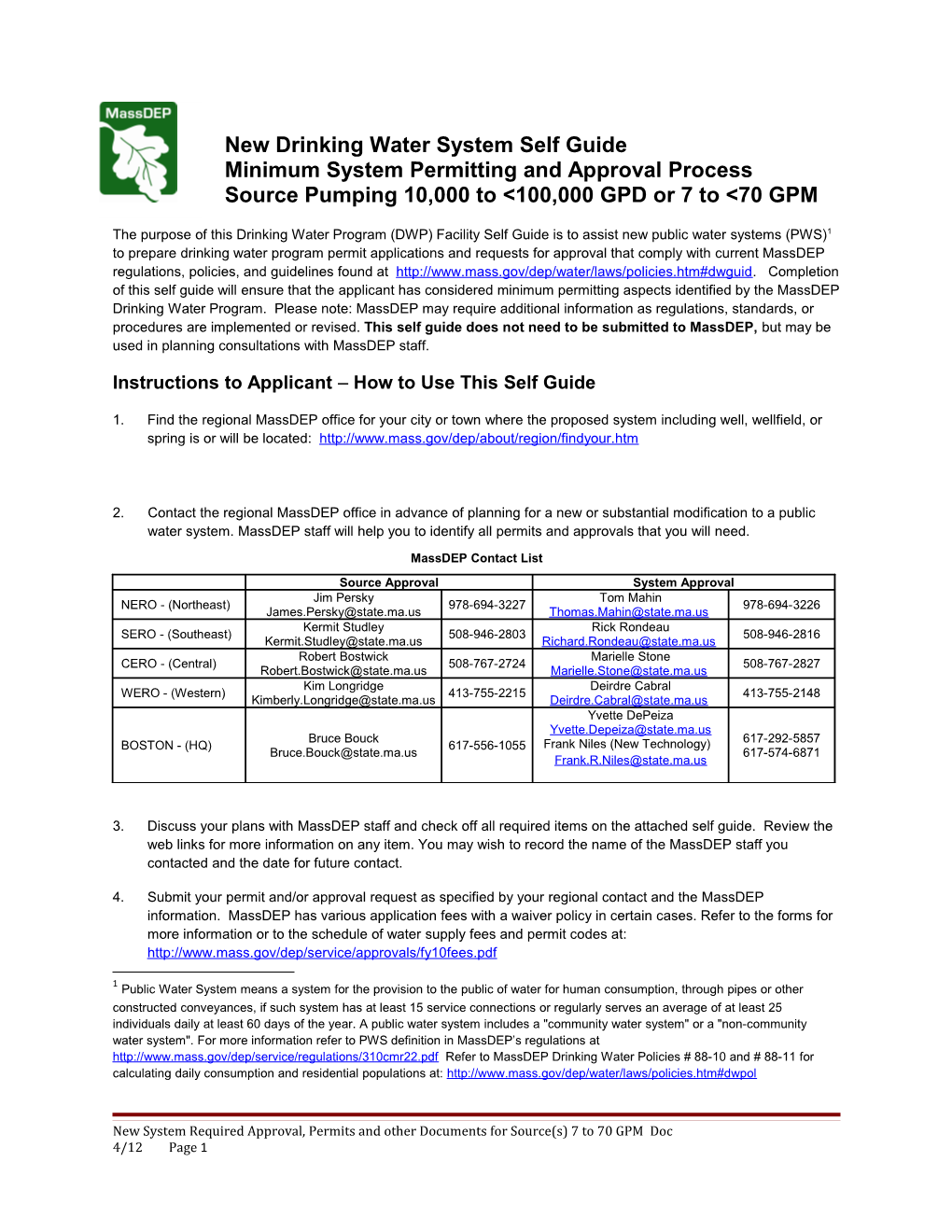 New Drinking Water System Self Guide