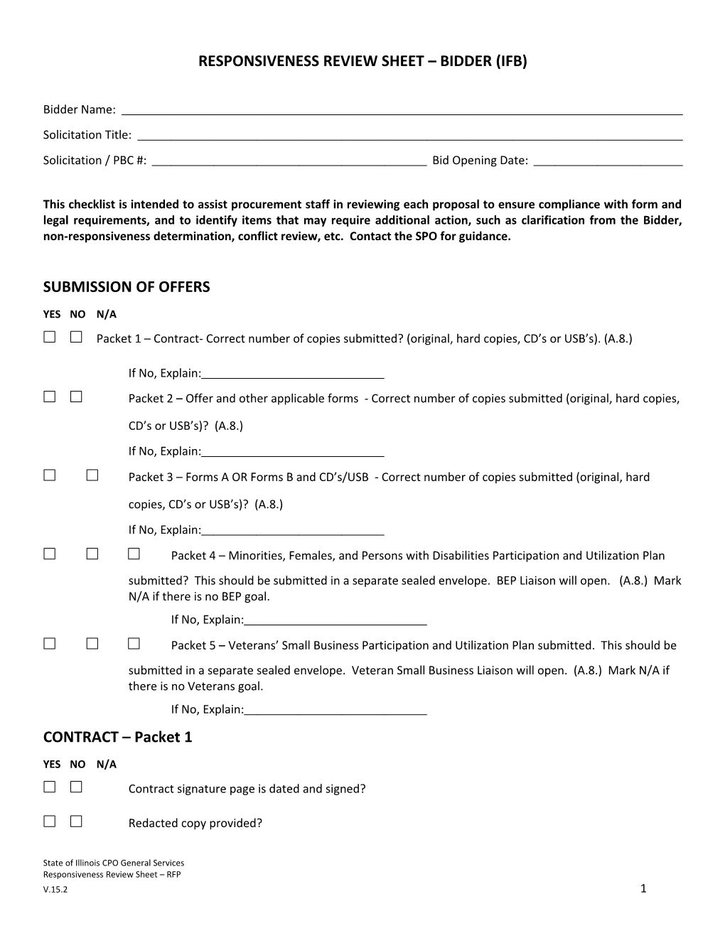 Responsiveness Review Sheet Bidder (Ifb)