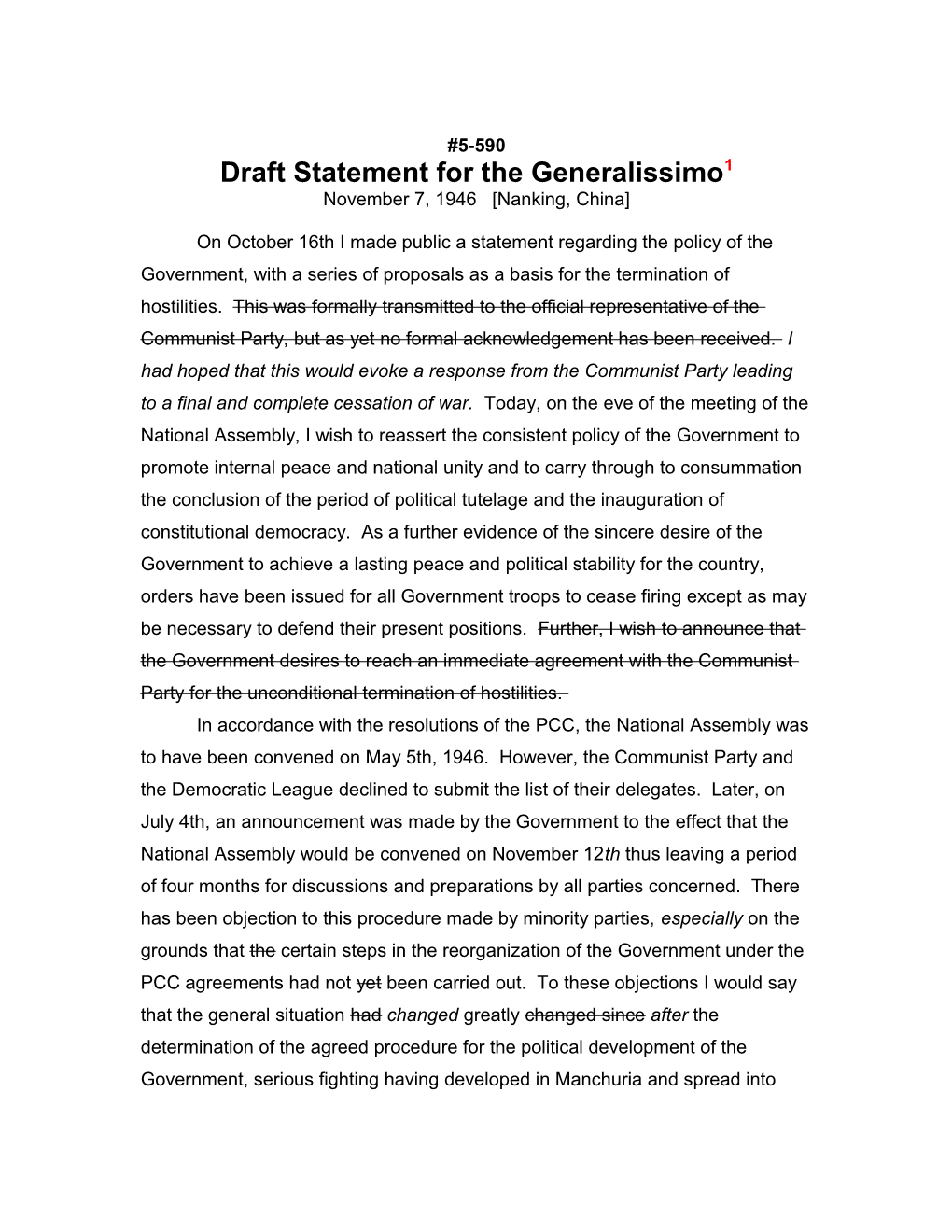 Draft Statement for the Generalissimo1