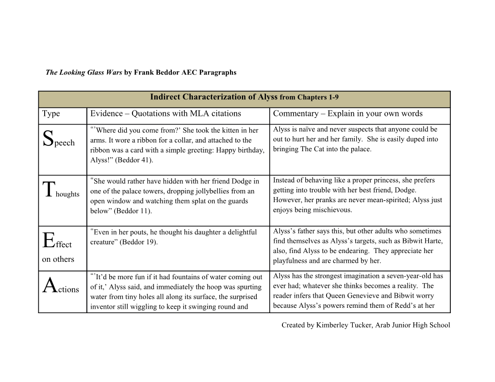 The Looking Glass Wars by Frank Beddor AEC Paragraphs