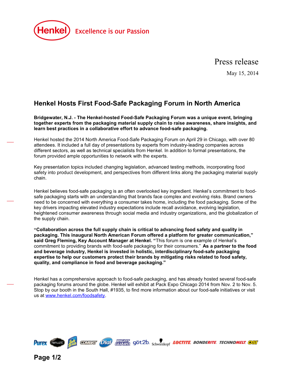 Henkel Hosts First Food-Safe Packaging Forum in North America