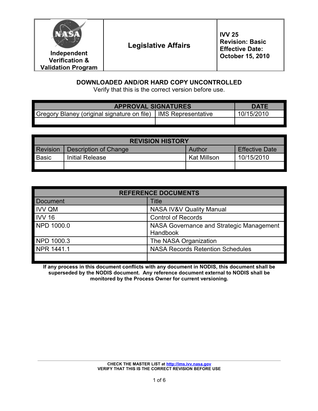 System Level Procedure Template