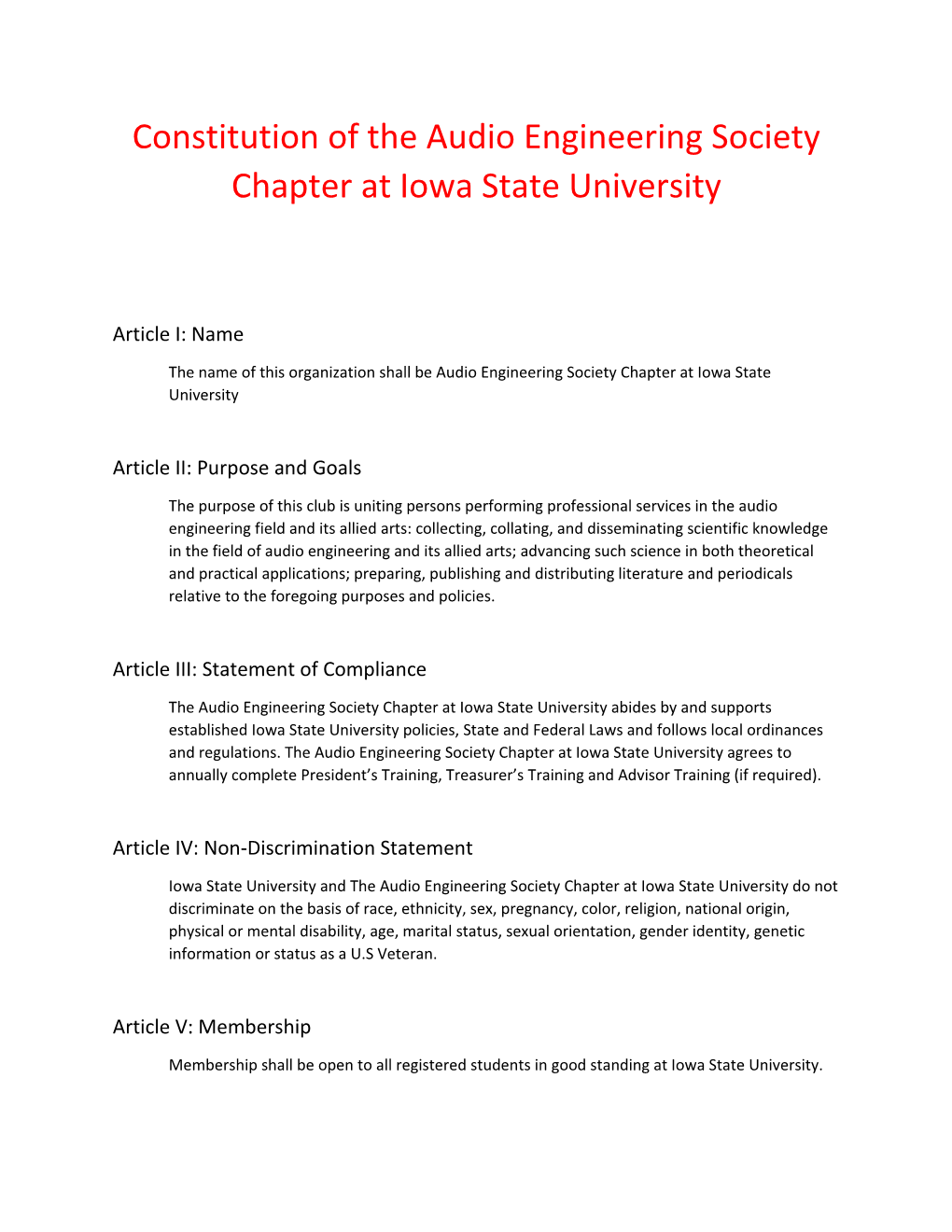 Constitution of the Audio Engineering Society Chapter at Iowa State University