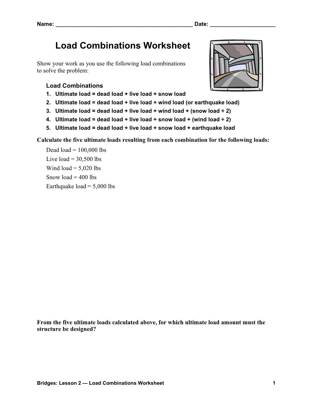 Load Combinations Worksheet