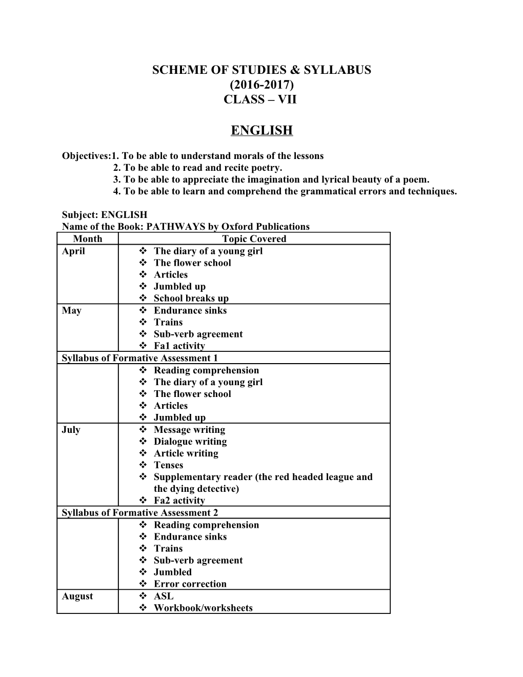 Scheme of Studies & Syllabus