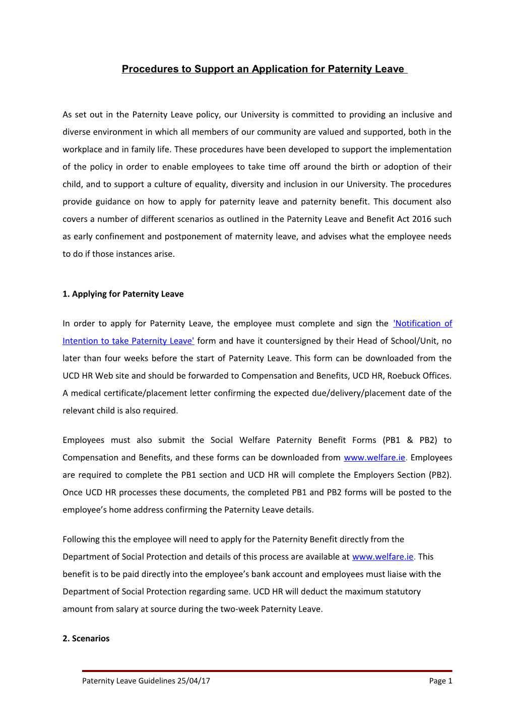 Procedures to Support an Application Forpaternity Leave