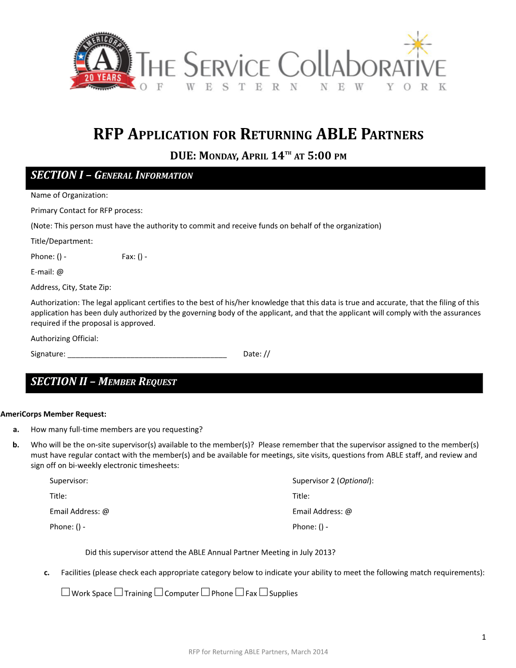 RFP Application for Returning ABLE Partners