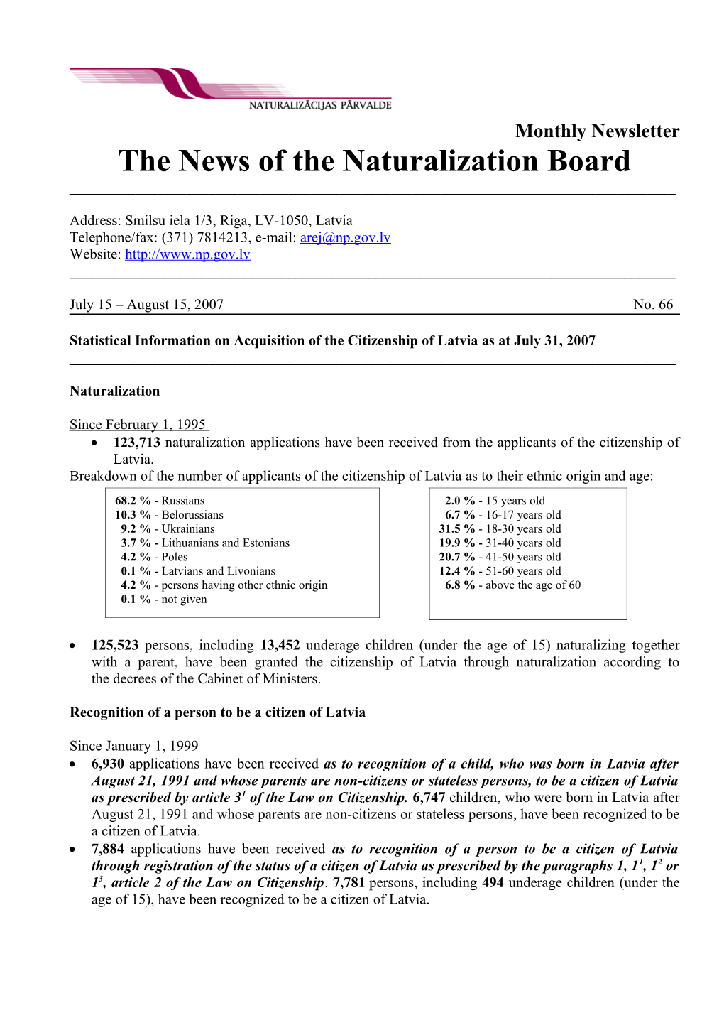 The News of the Naturalization Board