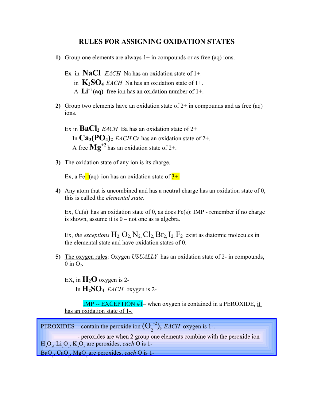 Rules for Assigning Oxidation States