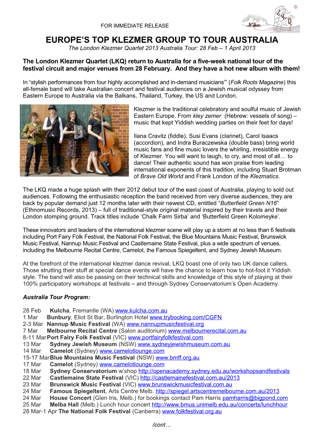 Europe S Top Klezmer Players to Tour Australia