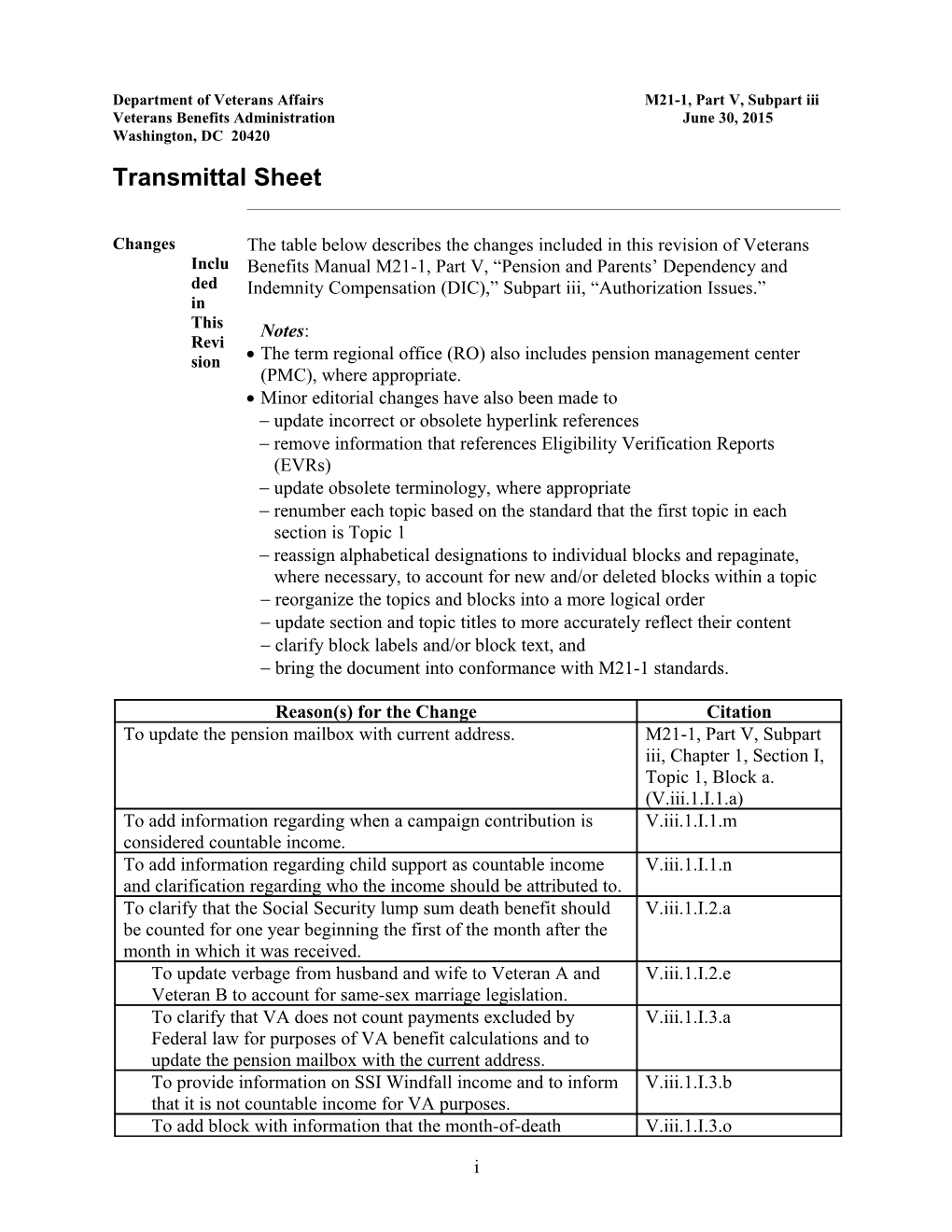 Department of Veterans Affairs M21-1, Part V, Subpart Iii s1