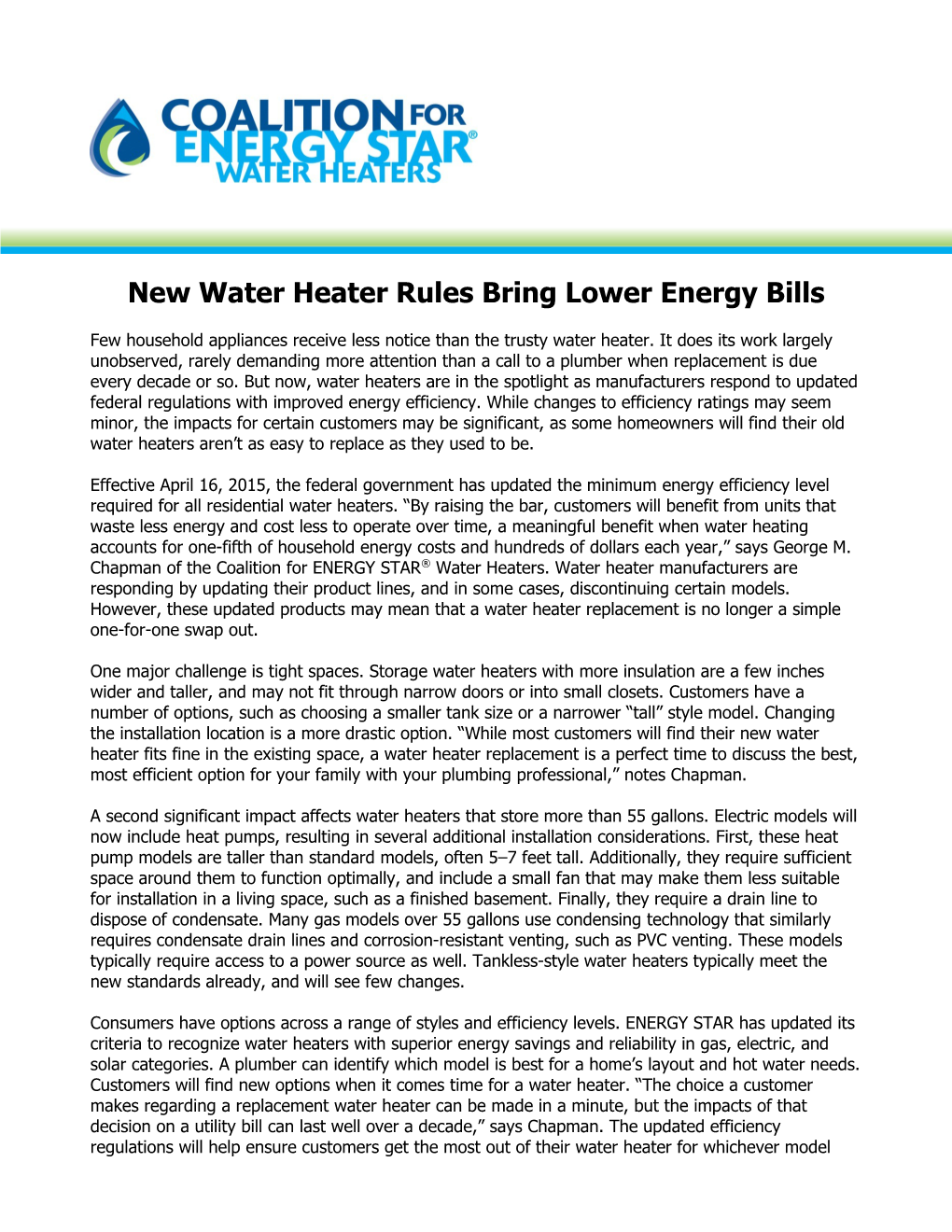 New Water Heater Rules Bring Lower Energy Bills