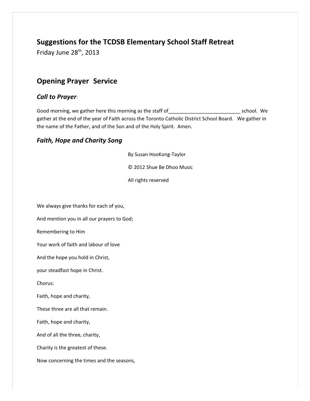 Faith Day Resource Document for Liturgy