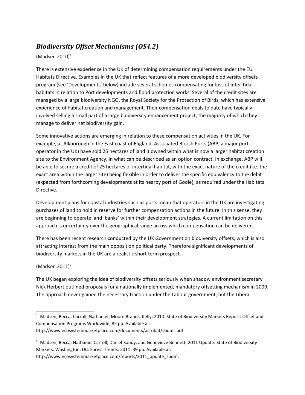 Biodiversity Offset Mechanisms (OS4.2)