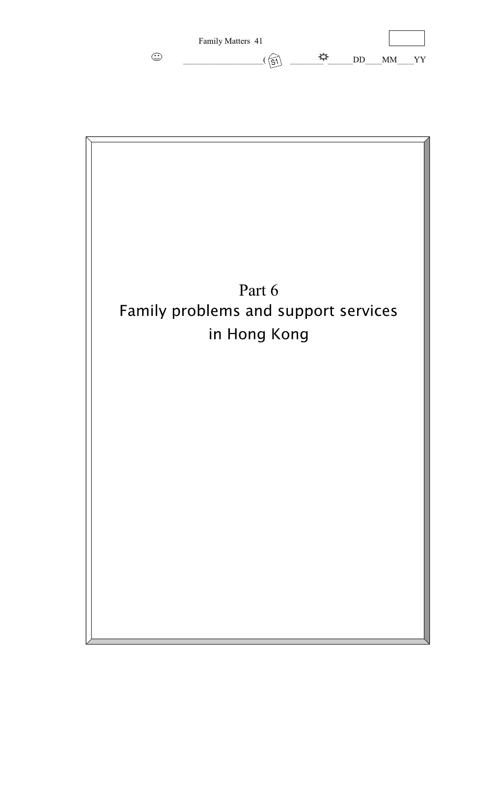 Family Problems and Support Services in Hong Kong