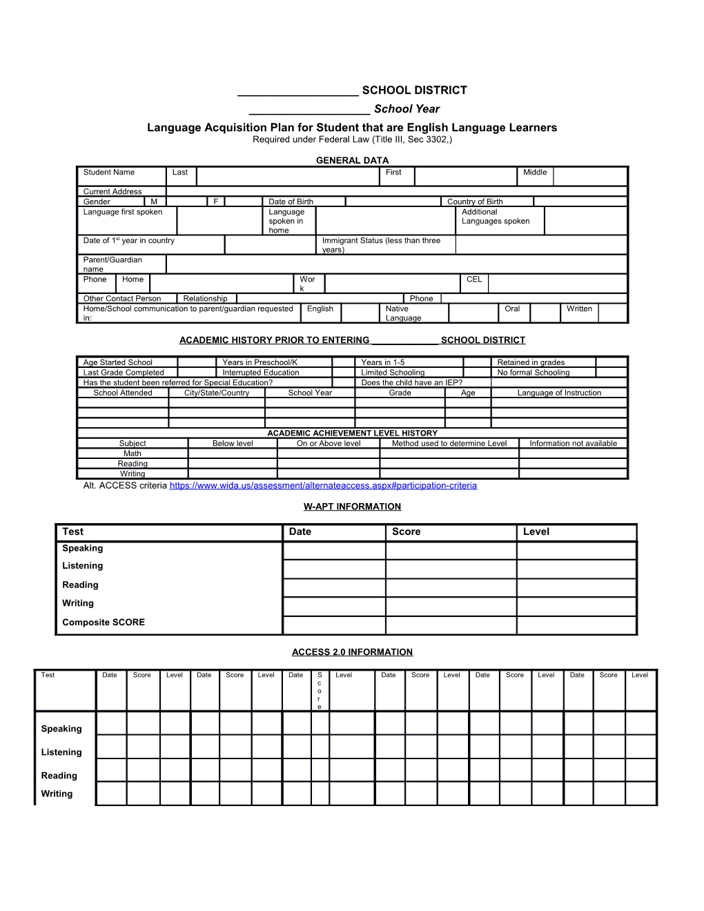 Language Acquisition Plan for Student That Are English Language Learners