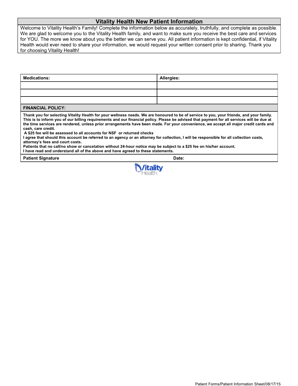 Printable Medical Forms: New Patient Sheet