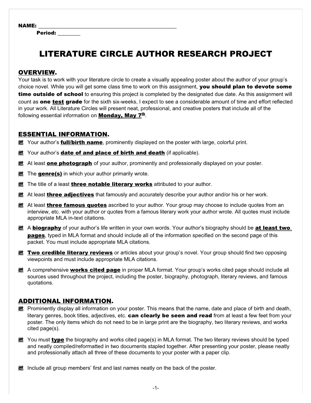 Literature Circle Research Mini-Project
