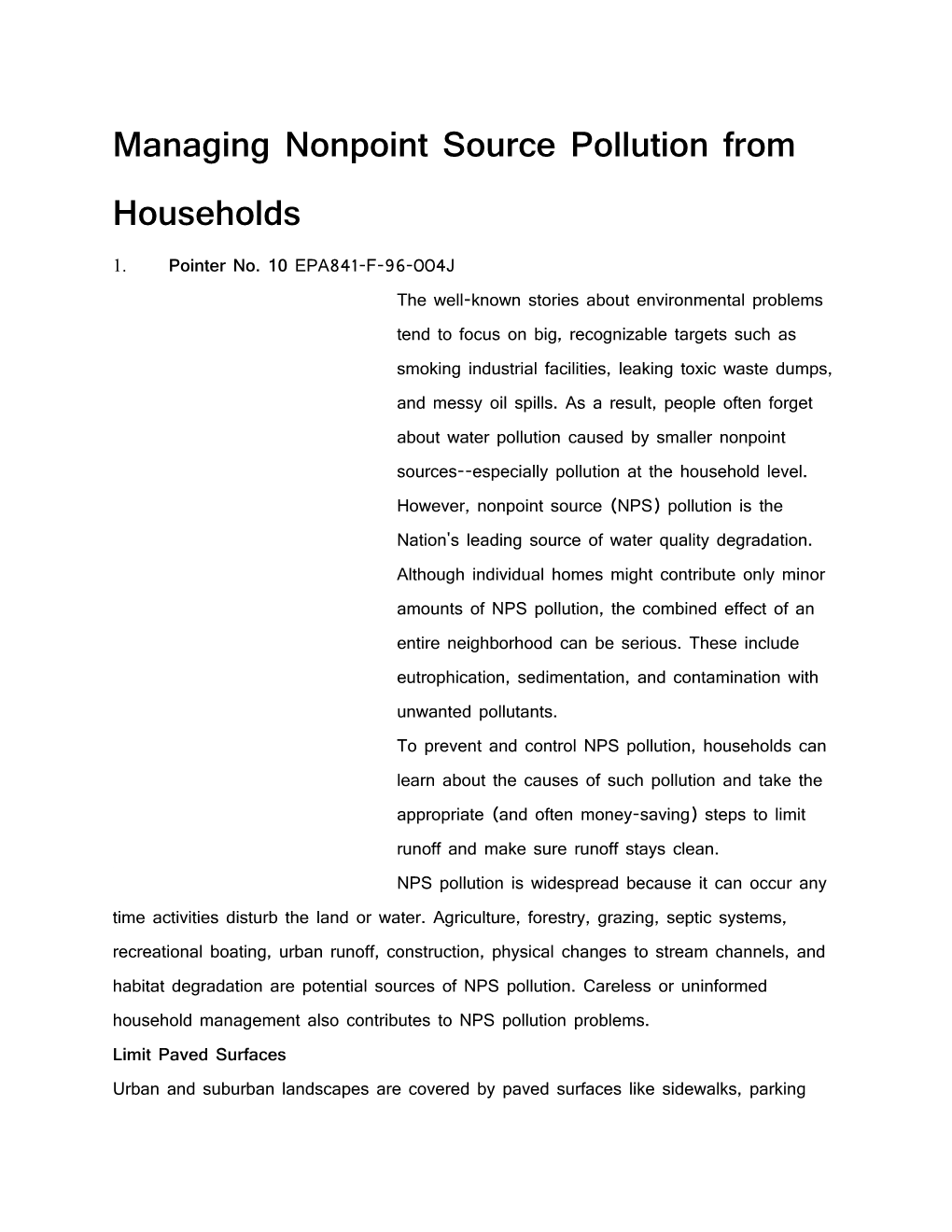 Managing Nonpoint Source Pollution from Households