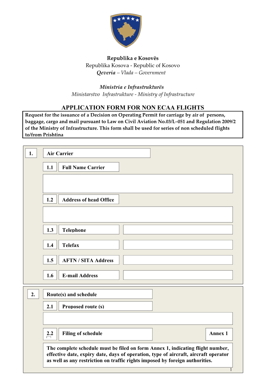 Request for the Issuance of a Decision on Operating Permit for Carriage by Air of Persons