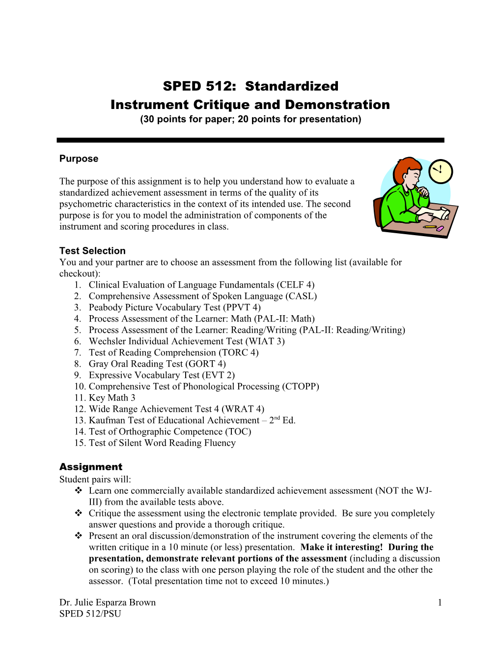 Standardized Assessment Instrument Critique