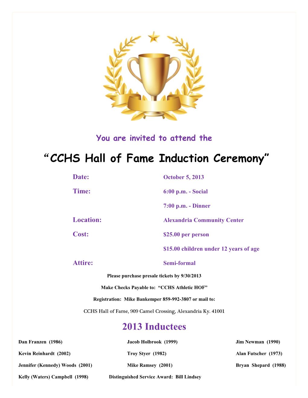 CCHS Hall of Fame Induction Ceremony