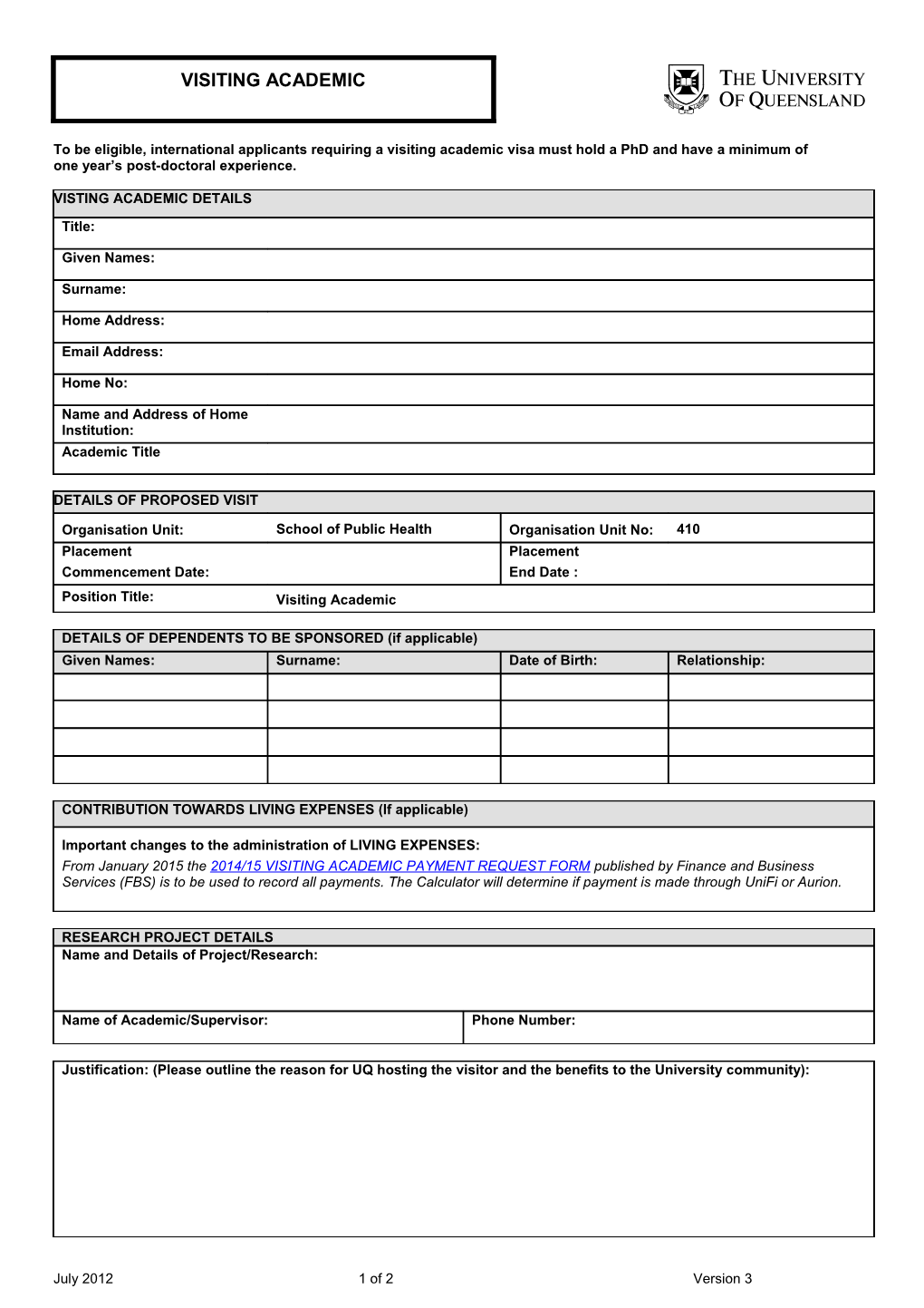 Unpaid Appointment Form