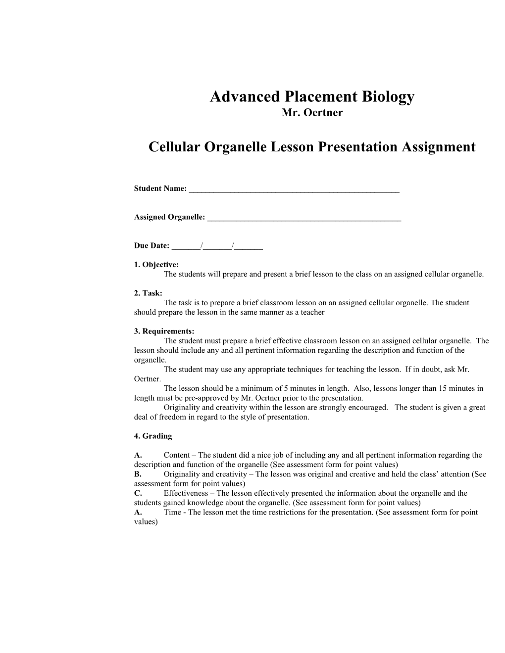 Cellular Organelle Lesson Presentation Assignment