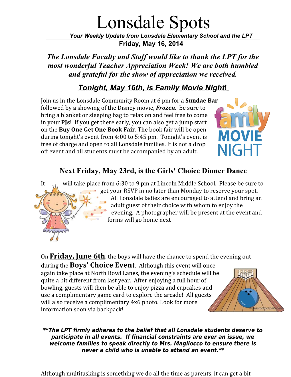 Your Weekly Update from Lonsdale Elementary School and the LPT s4