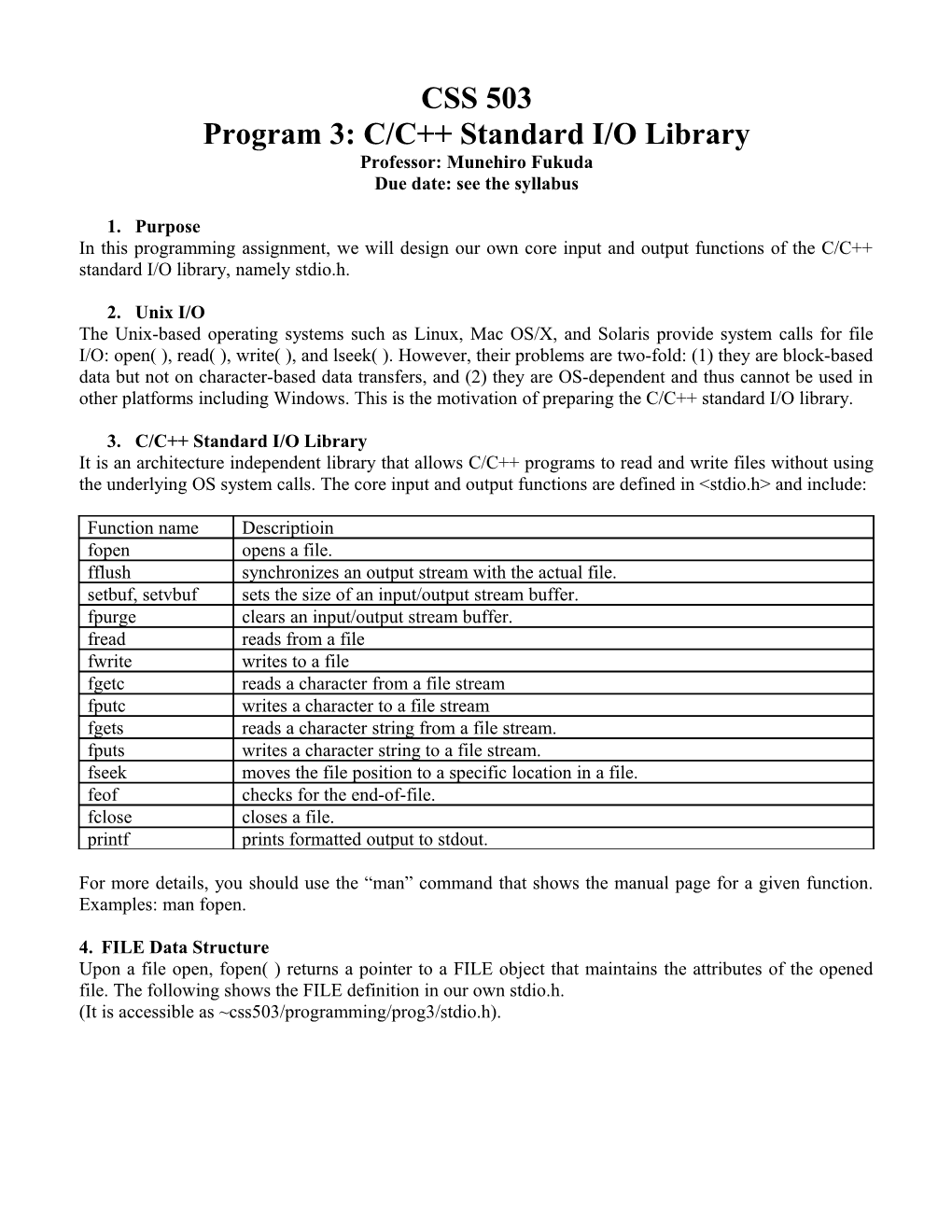 Program 3: C/C Standard I/O Library