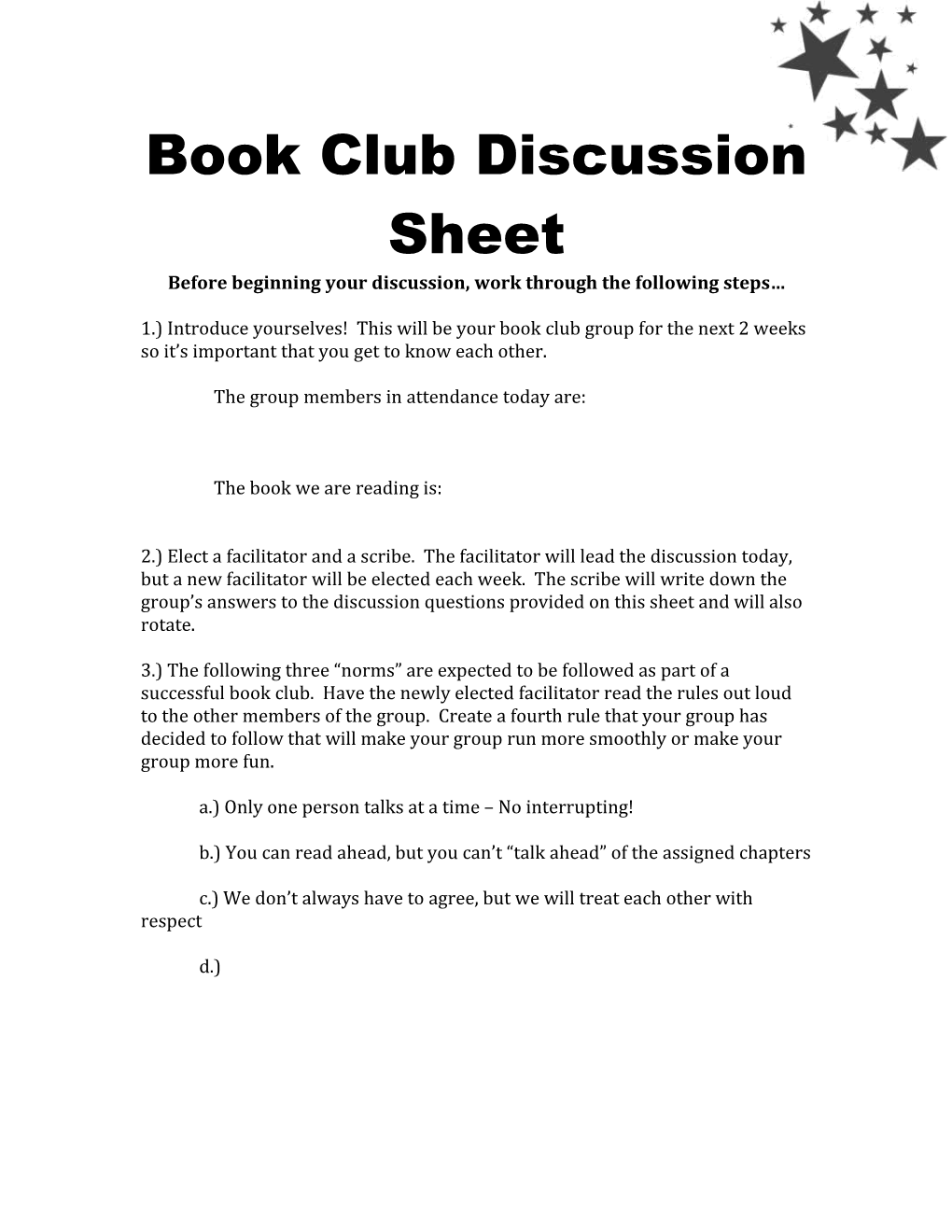 Book Club Discussion Sheet