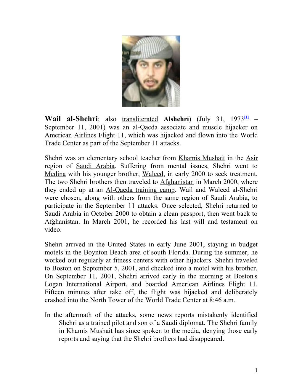 In the Aftermath of the Attacks, Some News Reports Mistakenly Identified Shehri As a Trained