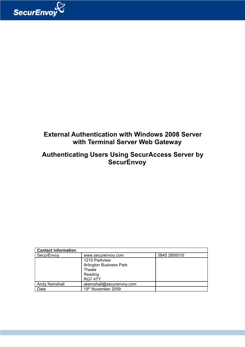 External Authentication with Windows 2008 Server with Terminal Server Web Gateway