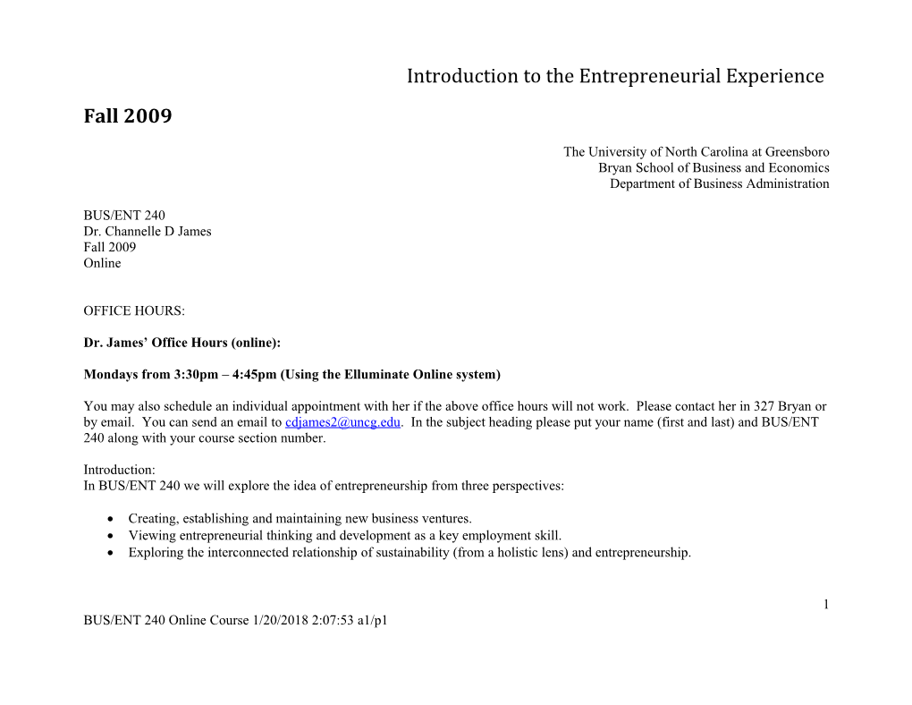 Introduction to the Entrepreneurial Experience