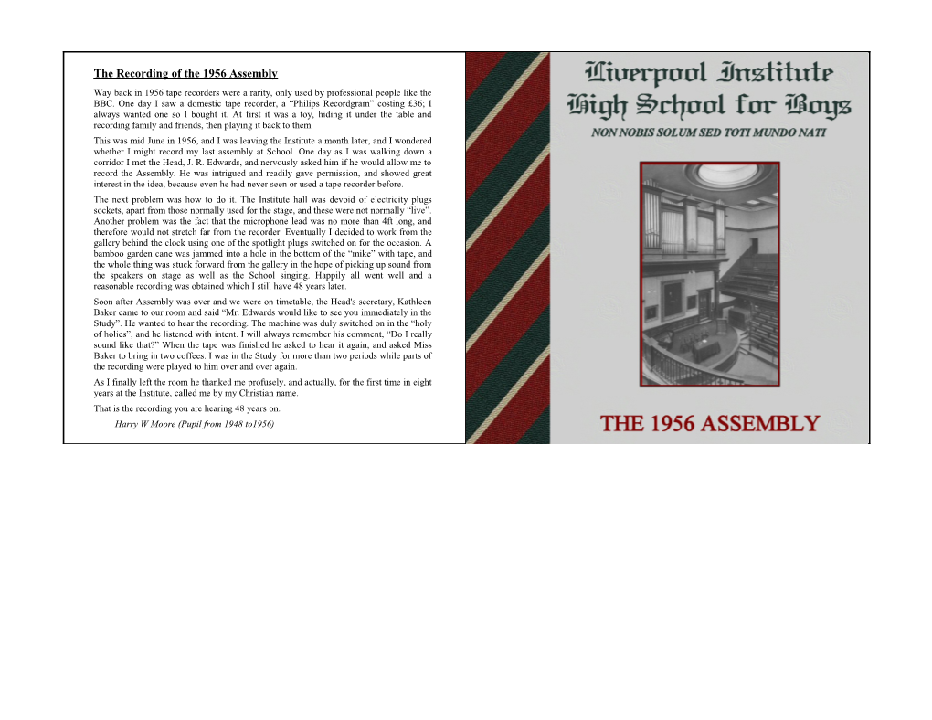 Liverpool Institute High School for Boys the 1956 Assembly