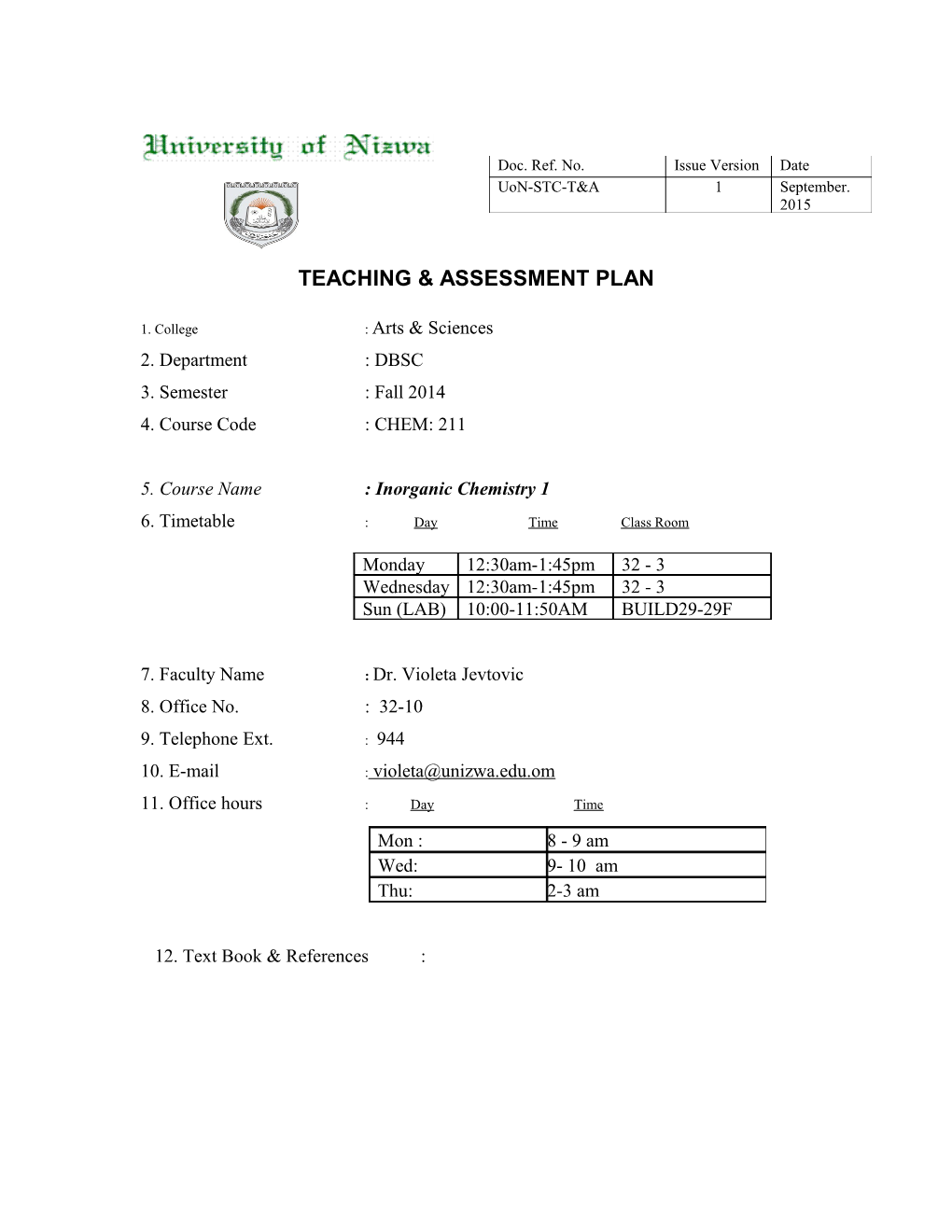 Teaching & Assessment Plan s5
