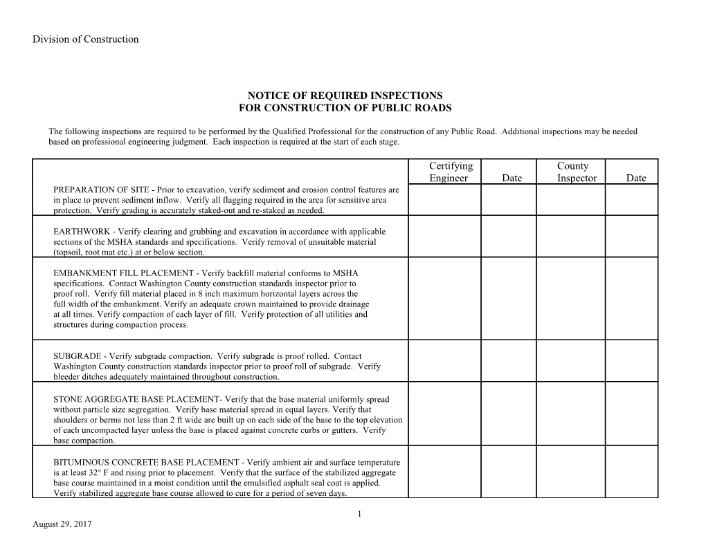 Notice of Required Stormwater Management Inspections