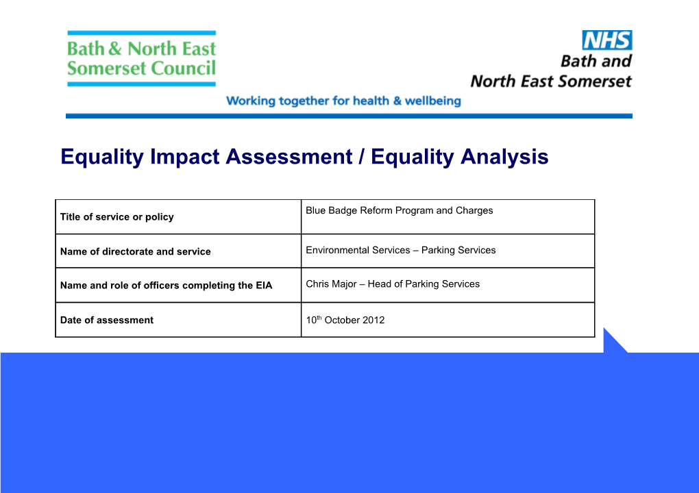 Equality Impact Assessment / Equality Analysis s1