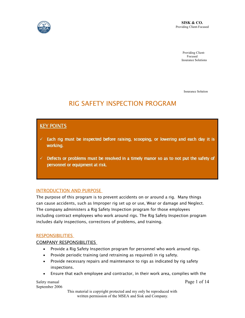 Rig Safety Inspection Program