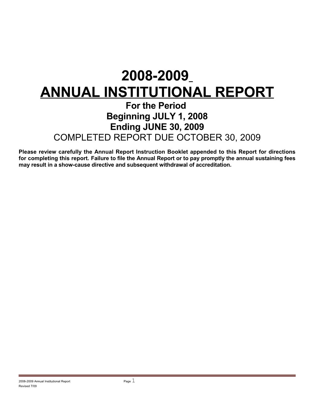 Annual Institutional Report