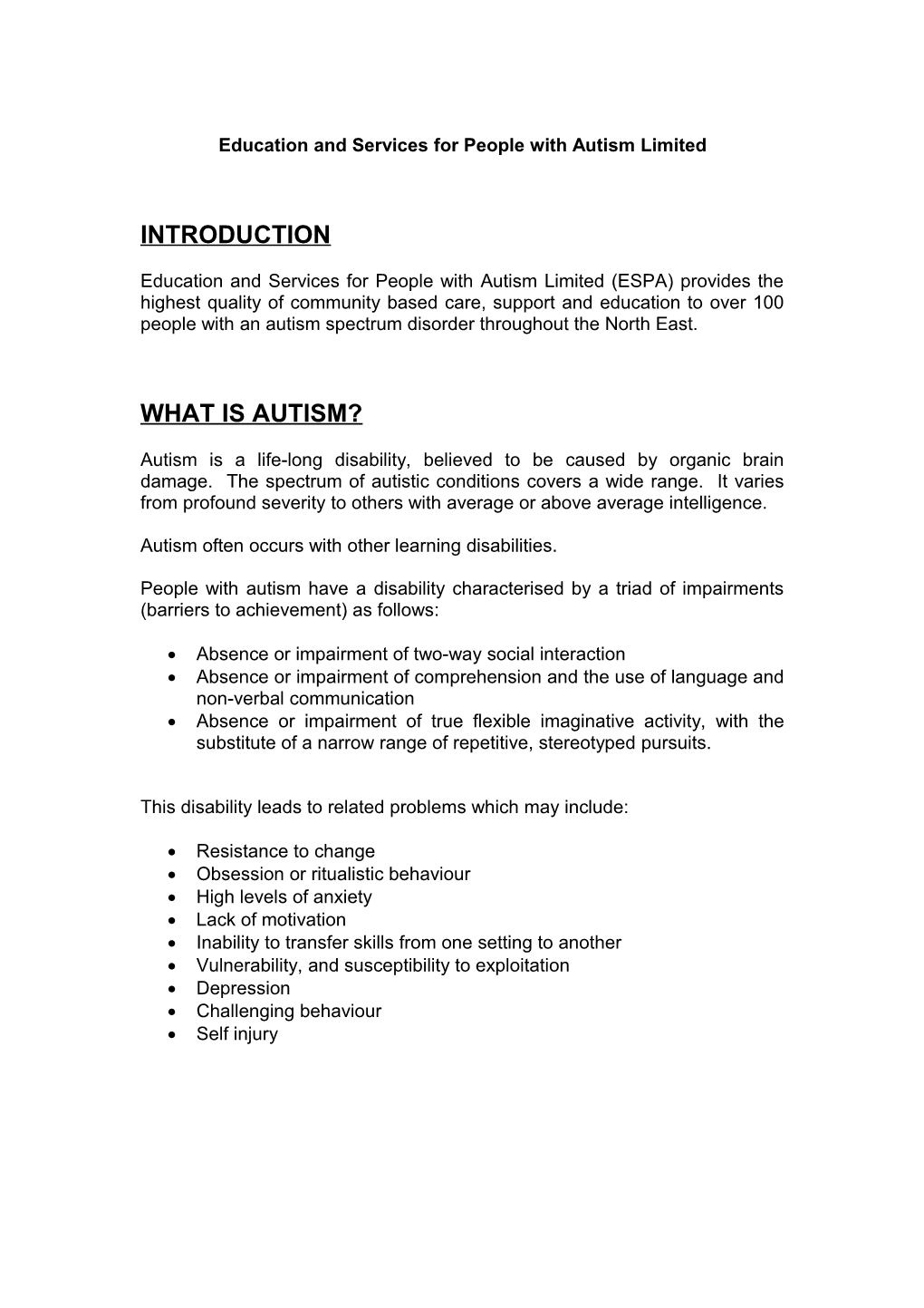 Education and Services for People with Autism Limited