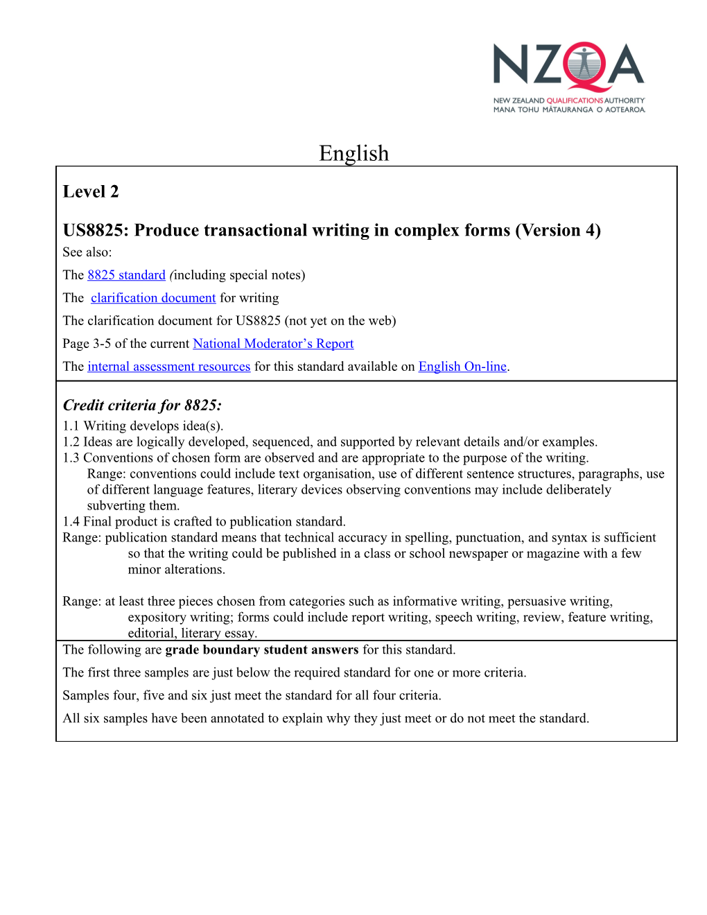 US8825: Produce Transactional Writing in Complex Forms (Version 4)