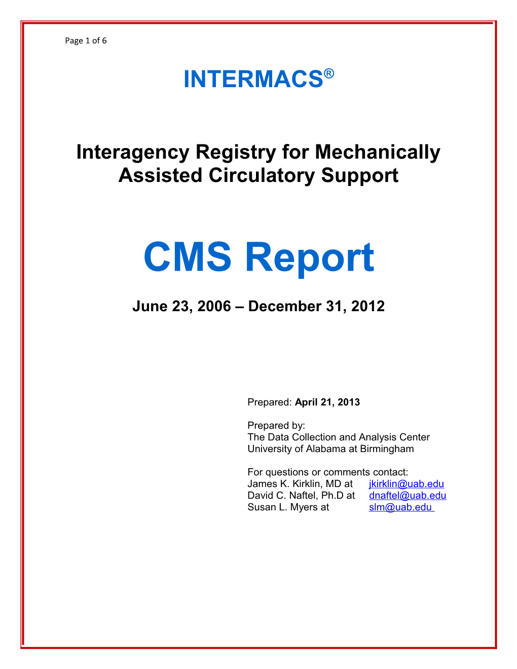 Interagency Registry for Mechanically Assisted Circulatory Support