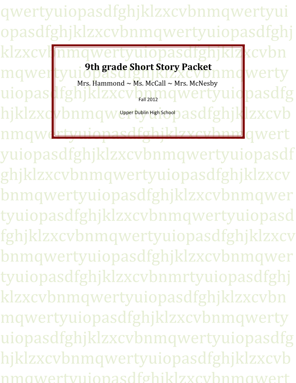 9Th Grade Short Story Packet