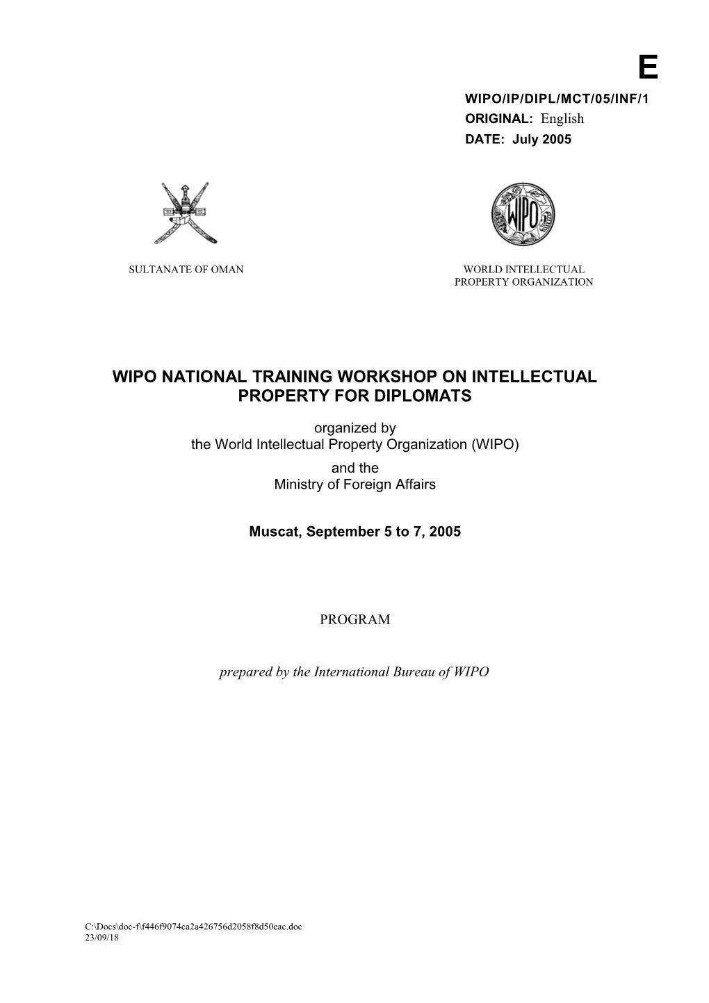 WIPO/IP/DIPL/MCT/05/INF/1: Progam