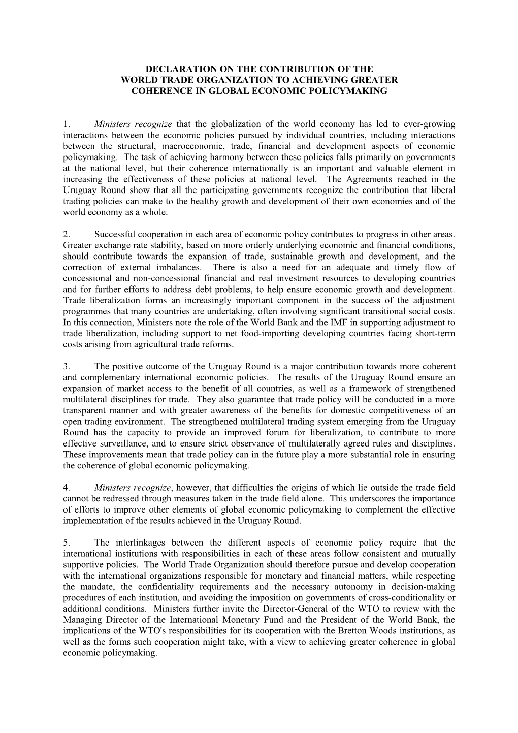 Declaration on the Contribution of The