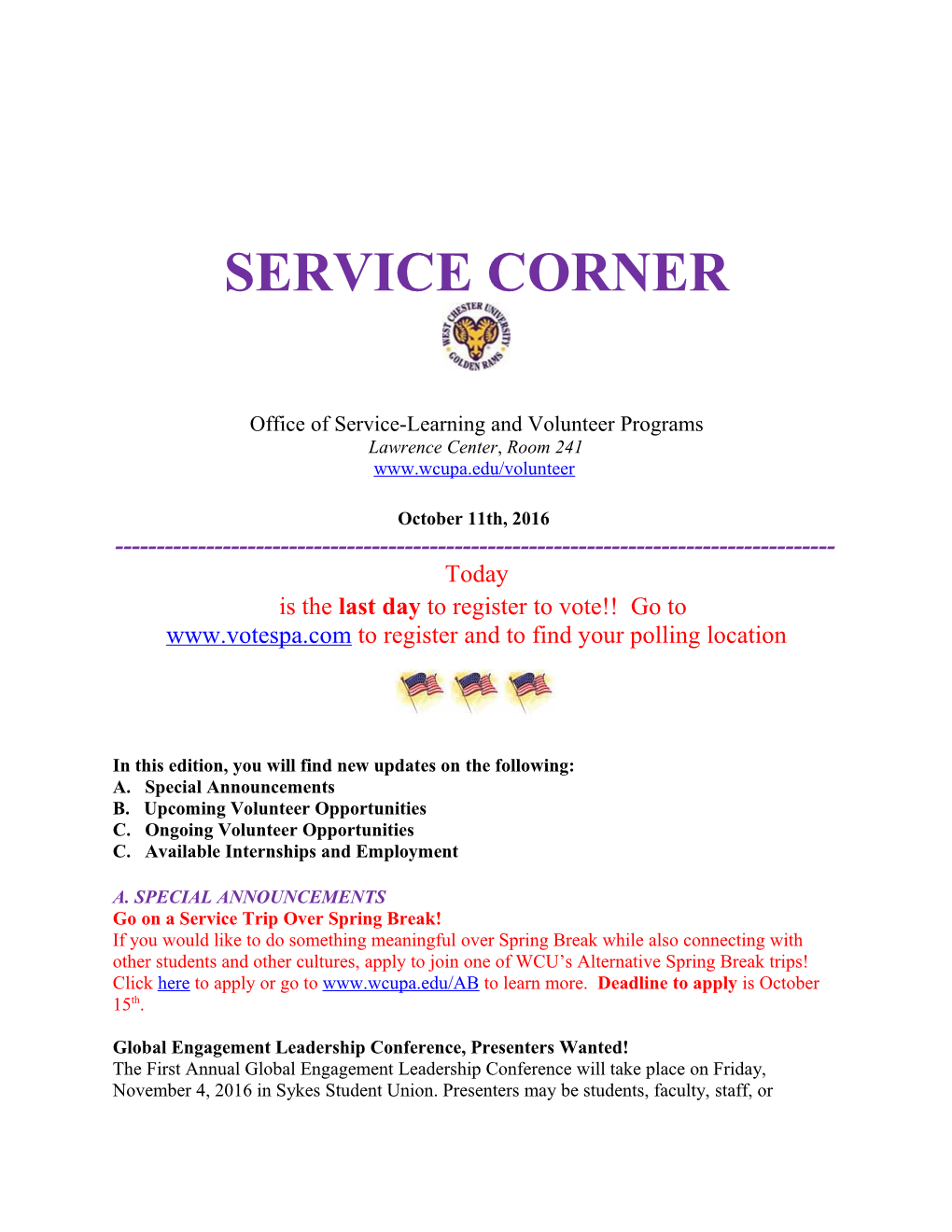 Office of Service-Learning and Volunteer Programs s3